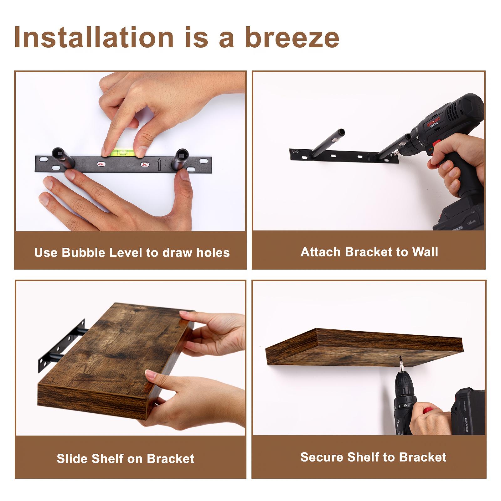 4/8pcs 15.8Inch Floating Shelves for Wall, Rustic Finish Wall Shelves, Shelves for Wall Decor, with Invisible Brackets for Home Decor