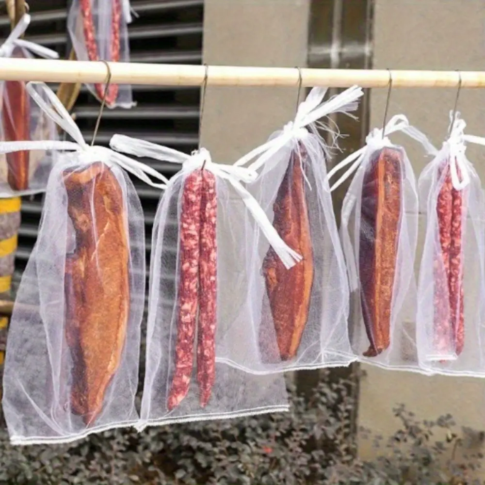 28 Insect-proof Drawstring Mesh Bags- Insect-proof Drawstring Mesh Bags Bacon, Sausage, Cured Meat,, etc.- Outdoor Storage Solutions, Drying Bacon Mesh Bags, Fly-proof, Insect-proof Hanging Meat Bags, Fly-proof Drying Tools