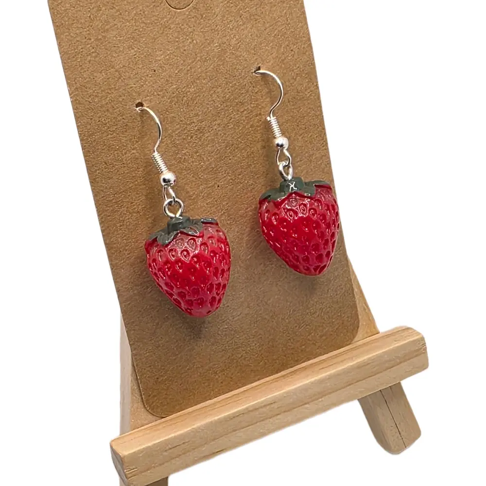 Realistic Strawberry Hook Earrings - Red Fruit Design, Whimsy Unique Style, for Nature-Inspired Jewelry Lovers & Daily Look