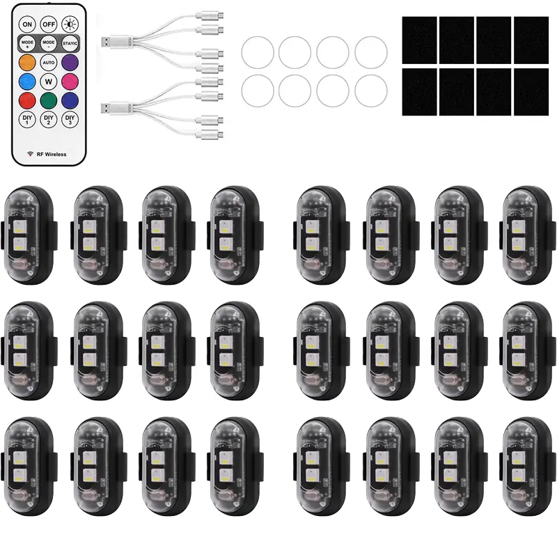 Automotive LED Fairy Lights - Car Decorative Light, 8 Colors 10 Modes, Bright Portable Adjustable Velcro Mount, Wireless Long Runtime, Camping Atmosphere Accessory for Bicycles, Boat Owners