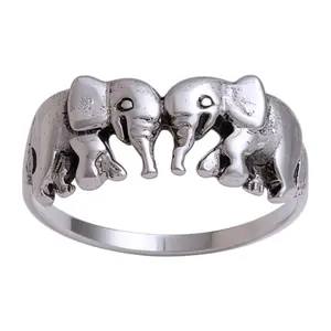 Sterling Silver Antiqued Double Elephant Ring
