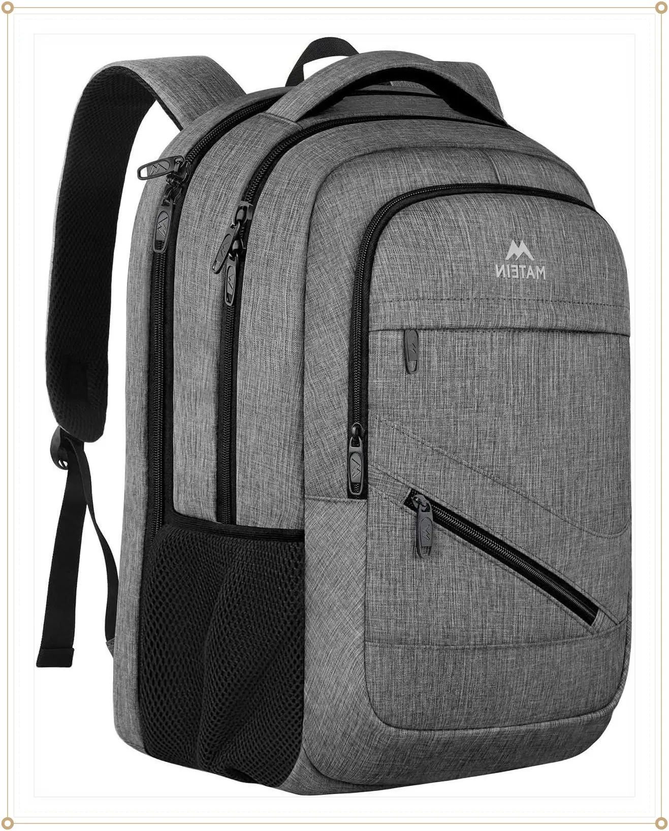 MATEIN Travel Laptop Backpack, 17 Inch TSA Approved Carry On Work Bag | College School Bookbag with Trolley Sleeve, Large Business Computer Bag with Anti Theft Pocket, Grey Rucksack for Men WomenGift