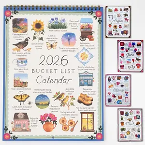 2026 Bucket List Wall Mounted Coil Plan Book, Spiral Bound Planner, Wall Calendar Planner, Colorful Cartoon Design, Guided Planning Pages, Stickers, Perfect Gift for Holidays