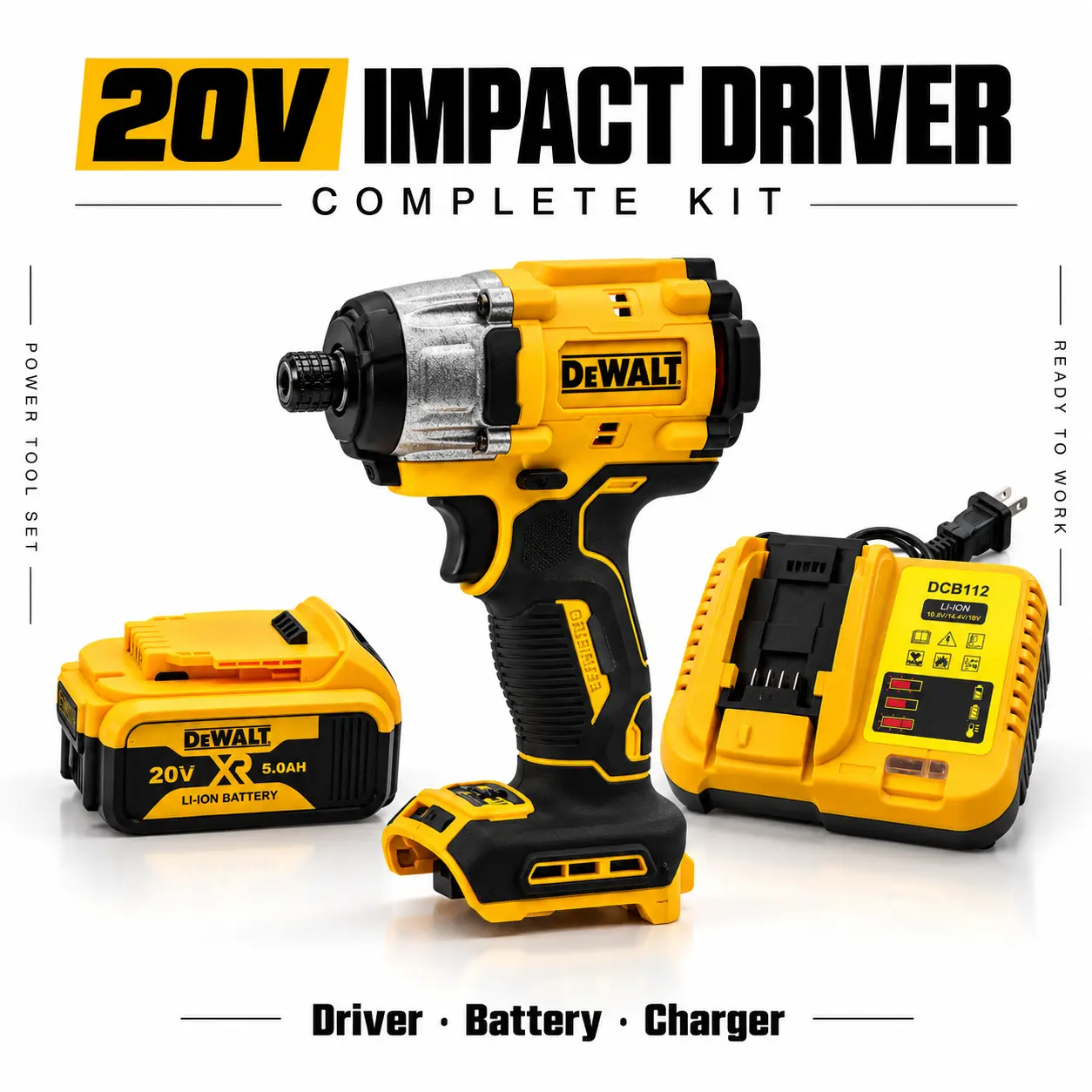 []DEWALT Yellow Cordless Impact Driver Kit, Screw Driving and Fastening Tool, Durable Metal Housing Material, High Torque Performance, Powerful Motor, Compact Design, Ergonomic Grip, Power Tool Kit, DIY Projects, Woodworking,