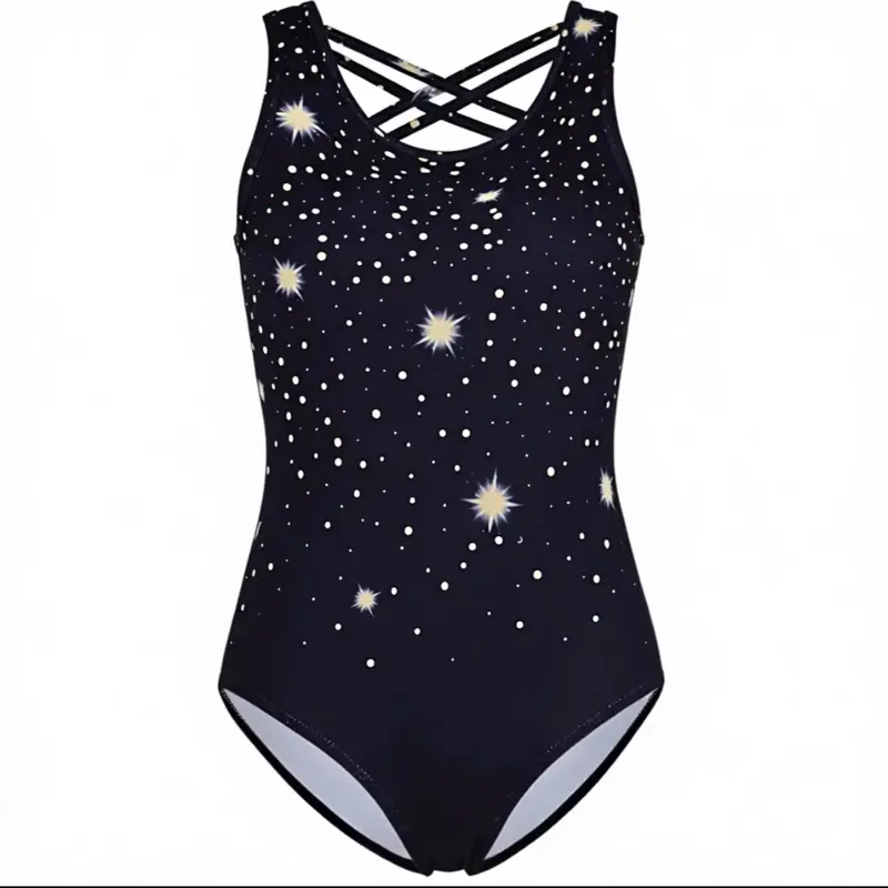 Purple Leotard with cross straps and matching shorts