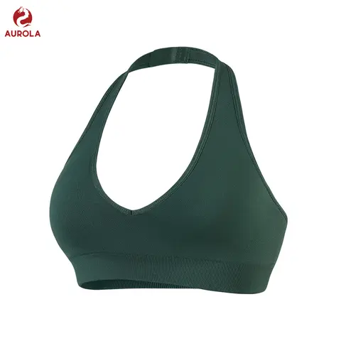 AUROLA Influence Halter Backless V-Neck Sports Bra for Women Open-Back Padded Yoga Workout Crop Top with Adjustable Straps Lightweight Breathable Fabric