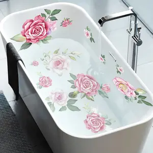 A (30*90cm) creative hand-painted watercolor-style rose flower spring bathtub sticker, bathroom decoration background wall sticker, Bathroom Decoration Accessories, Bathroom Decor Supplies (MS11003-ZY)