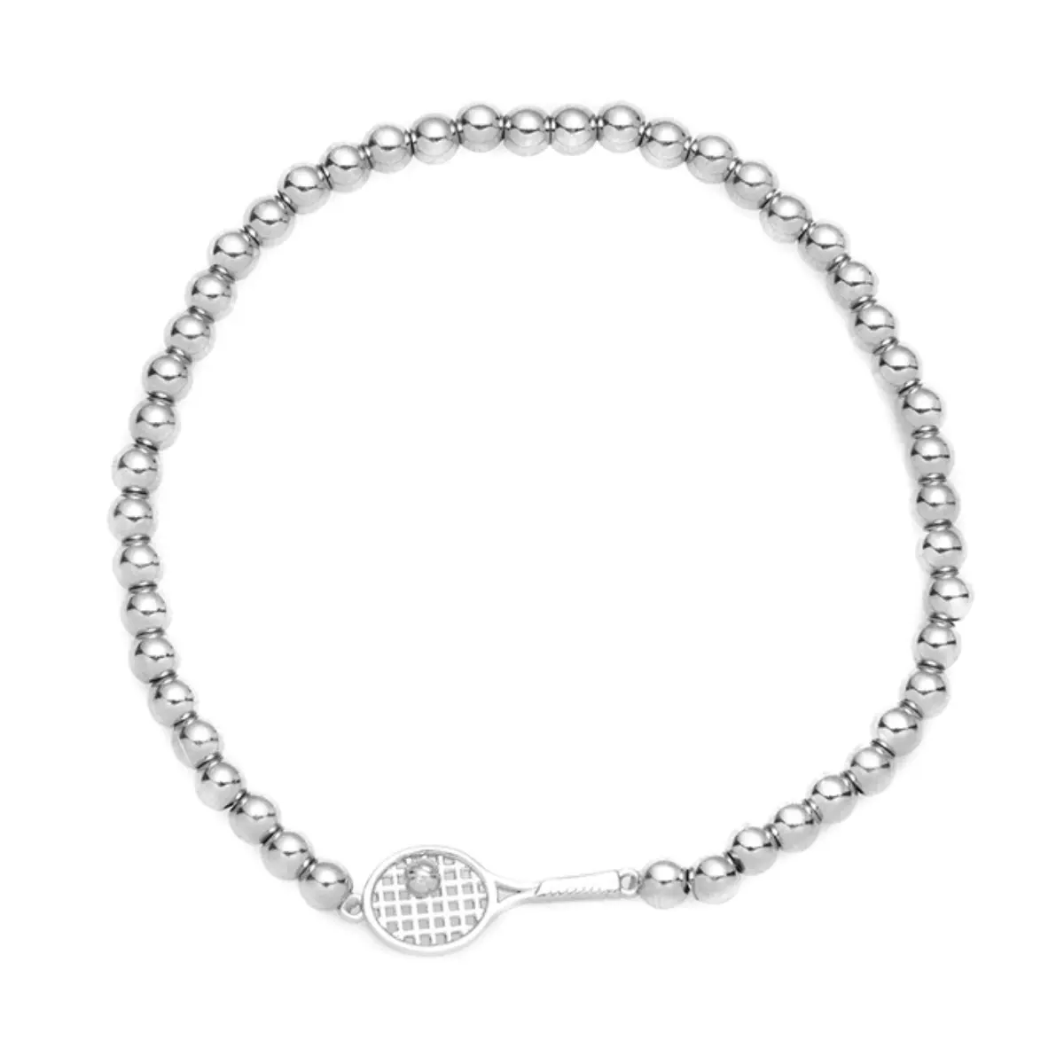 Beaded Tennis Racket Bracelet - Silver