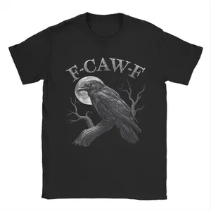 Unisex T Shirt with Black Crow Print, F Caw F Funny Black Bird moon Gothic T Shirts for Man Woman, Trending  Summer Tee Shirt, Vintage Design 100% Cotton Tops