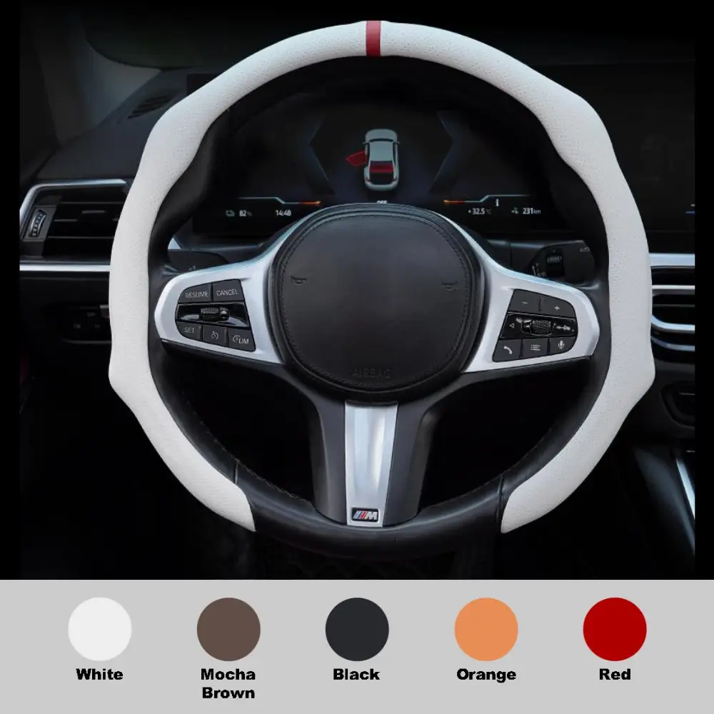 Napa Nappa Leather 5D Steering Wheel Cover 15 Inch Ultra-Thin Anti-Slip Sweat-Resistant Enhances Control Safety Universal Fit for All Models Easy Inst