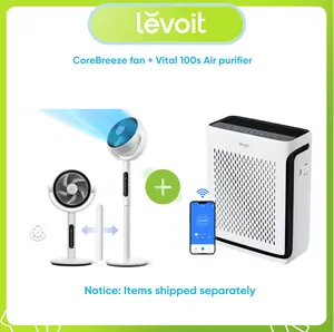 LEVOIT Corebreeze R432 Fan & Vital 100S Air Purifier Bundle - Oscillating Circulator and Smart WiFi Purifier with Remote, DC Motor, 9 Speeds, HEPA Sleep Mode for Pets, Dust, for Areas up to 1110 Ft²