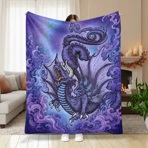 Mystic Dragon Flannel Blanket    Fantasy FireBreathing Dragon Print    Ultra Soft Cozy Warm Lightweight Throw with Vibrant Colors    Perfect for Sofa Decor    Bedroom Ambience    Gaming Room    Holiday Gift    Relaxing Evenings    Home Comfort