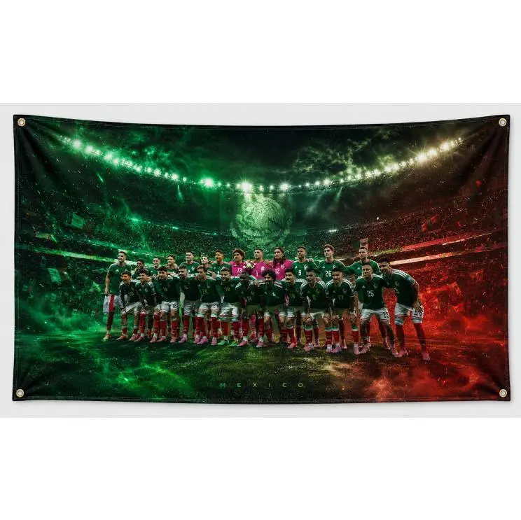 Mexico Soccer Flag 3x5 Ft, Green Red Team Fan Tapestry, Game Day Wall Decor Banner