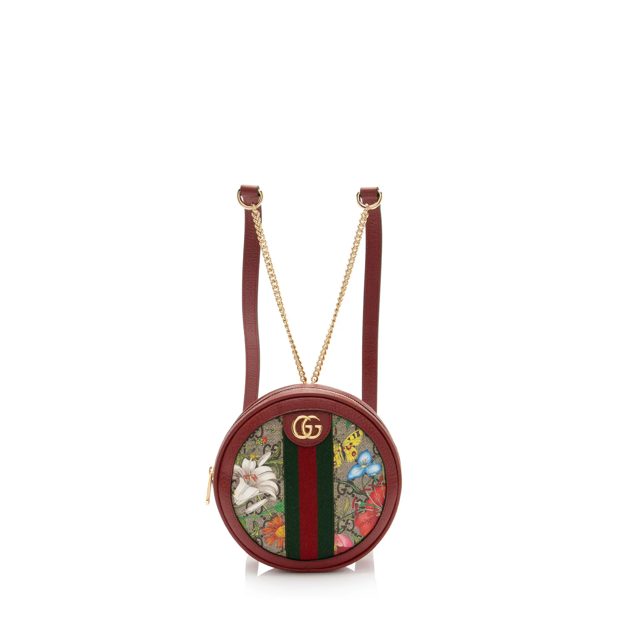 Pre-owned GUCCI Leather Backpacks GG Supreme Flora Ophidia Round Mini Backpack