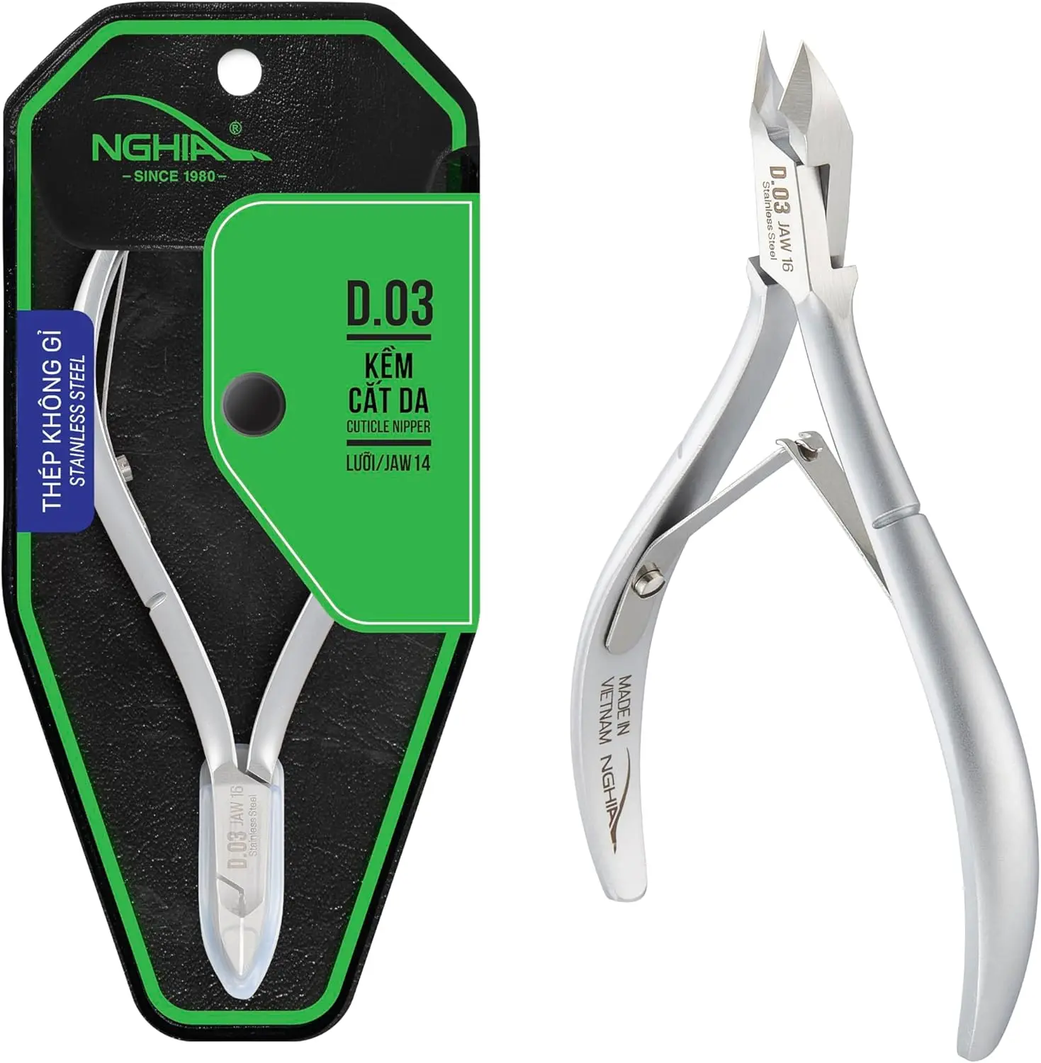 NGHIA Cuticle Nipper D-03 Stainless Steel with JAW 14 & JAW 16 for Enhanced Control and Smooth Operation in Ergonomic Design