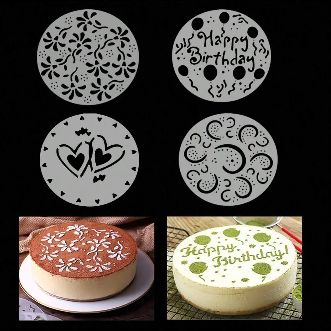 4 Piece Cake Topper Templates, Baking Tools & Baking Accessories for Cupcakes & Cakes, Wedding Birthday Party Decoration Supplies, Easy DIY Design, Cake Decorating Kit