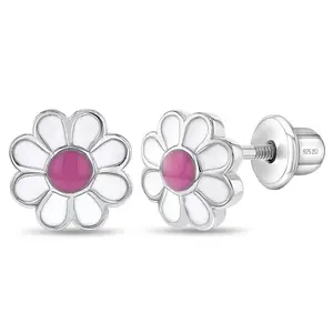 Delightful Daisy Baby / Toddler / Kids Earrings Screw Back Enamel - Sterling Silver