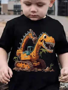 Boys' Summer Short Sleeve T-Shirt, Dinosaur Excavator Print, Outdoor Casual, DX5016
