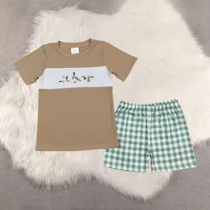 New Clothes Boys Summer Outfits Short Sleeves Duck Top Green Shorts Set 2-piece boy toddler spring kids fashion print wear two-piece casual child cute clothing