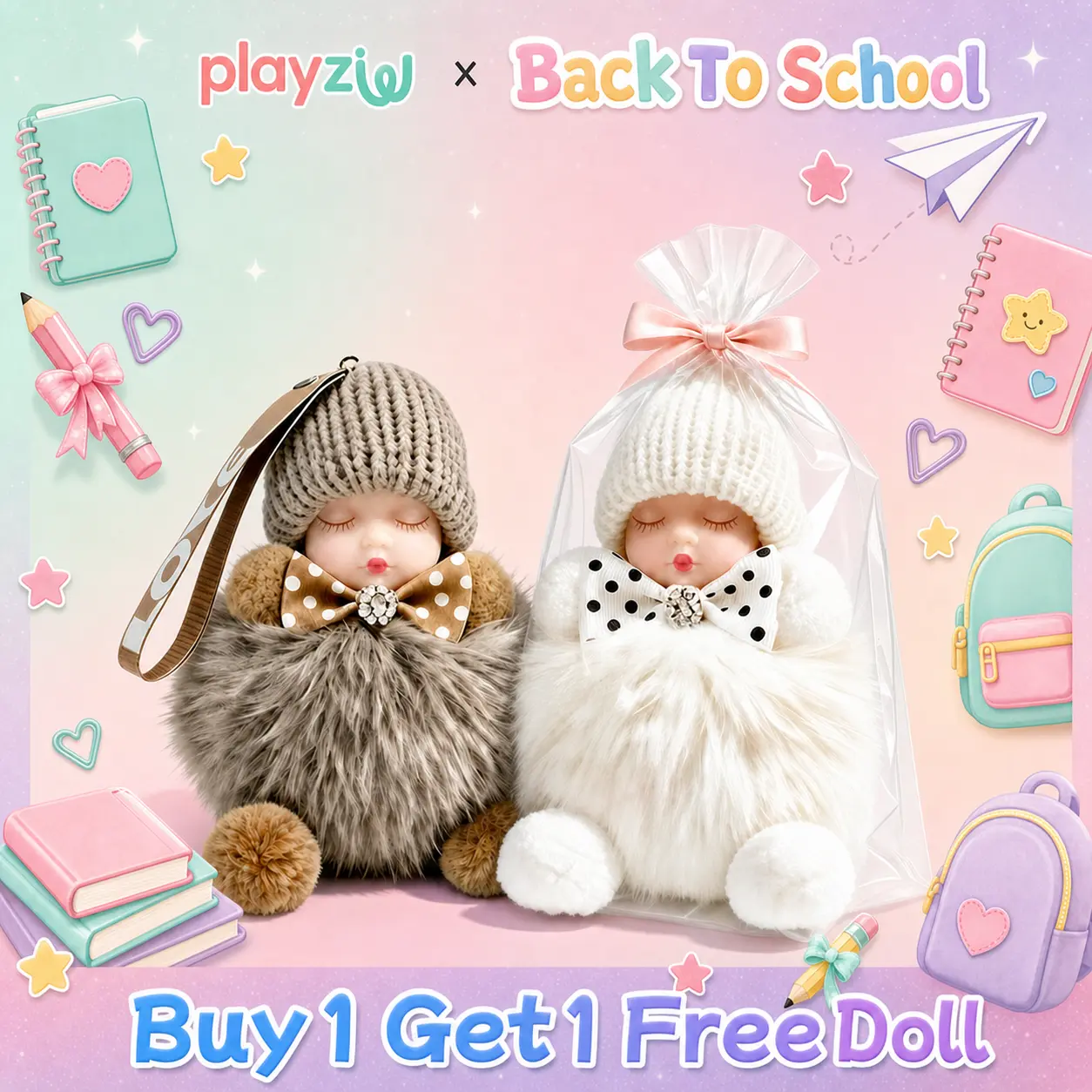 2 Pack Handmade Plush Pendants, Soft Doll Keychain, Plush Charms for Phone Bag, Sleep Doll Keychains - Best Gifts for Kids, Girlfriend, Charms Soft Holiday Gift - Easter Basket, Mother's Day, Christmas Gift Idea #TikTokShopBackToSchool