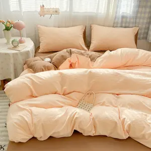 New 3pc Light peach pink and warm brown soft color bedding set (1 bed sheet + 2 pillowcases) Breathable and non-stuffy, skin-friendly fabric machine washable, gentle and not harsh, suitable for all seasons