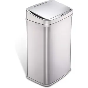13 Gallon Automatic Trash Can, 50L Touchless Motion Sensor Garbage Can with Odor-Sealing Lid, Rectangular Stainless Steel, Silver Trim