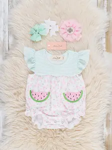 Little Melon Floral Embroidered Ruffle Bubble Romper