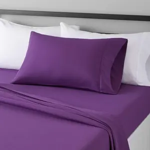 Lightweight Super Easy Care Wrinkle Free Microfiber 3 Sheet with 14-Inch Deep Pockets, Twin, Plum,,, Men  Women