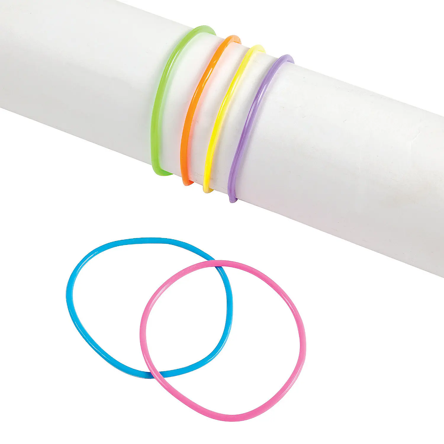 7 Inches Circumference Synthetic Neon Multicolor Vinyl Band Jelly Bracelets, 144-Pc Bulk Pack - BPA-Free Stackable Unisex Costume Jewelry Arm Candy for Birthday Gift Ideas, Sugar-Free Party Favors