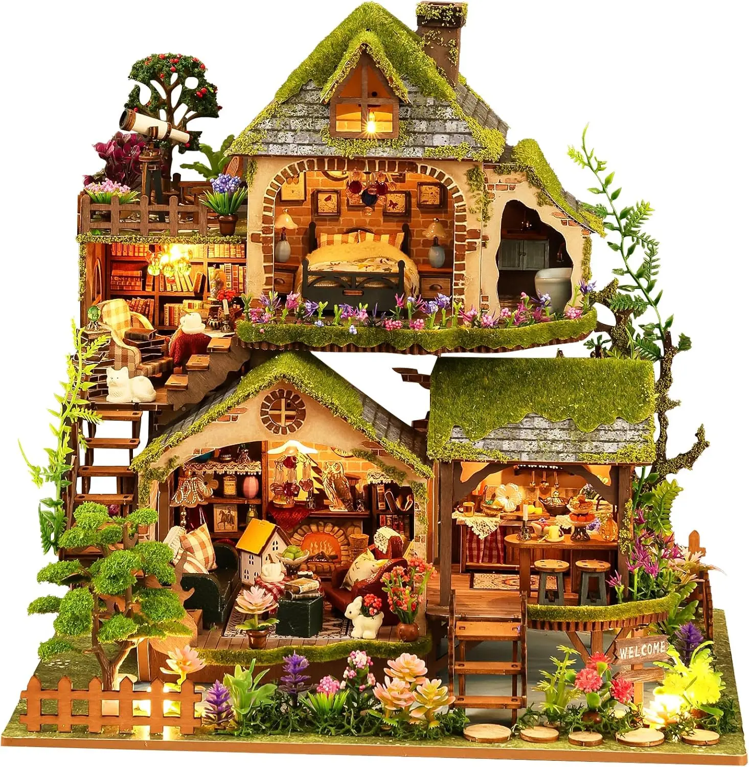 Spilay DIY Miniature House Kit, DIY Dollhouse Kit with Music Box, Forest Adventures 3D Wooden Puzzle Book Nook Kit for Adult, Bookshelf Decor&Gift for Birthday Halloween Christmas