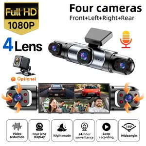 4-Channel  Car Dash Cam(Not wireless) 1080P Full HD Front+720P Rear Left Right Coverage, Requires charging to use,Super Night Vision, G-Sensor, Loop Recording, 24/7 Parking, Wide Angle,  Free 64GB Memory Card