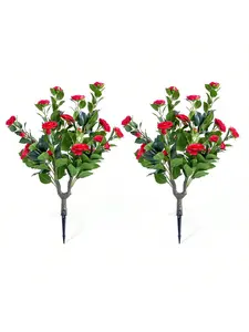 35.4" Artificial Topiary Flower With Ground Spike Set Of 2,Artificial Topiary Ball Trees With Camellia Flowers, PE Fake Plants With Metal Stakes For Indoor And Outdoor Decor Decorative Fruit