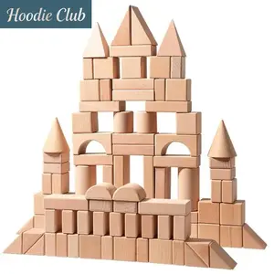 100 Piece Wooden Building Blocks Set for Kids Ages 3–6 Solid Beech Wood Stacking Construction Toy Montessori Educational STEM Learning Blocks Castle Building Toy for Toddlers Birthday Christmas Gift