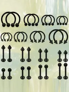 32pcs Stainless Steel Universal Nose Rings, Lip Rings, C Shape Nose Studs, Basic Piercing Jewelry Kit, Spheres, Spikes, Spirals, 6mm-12mm