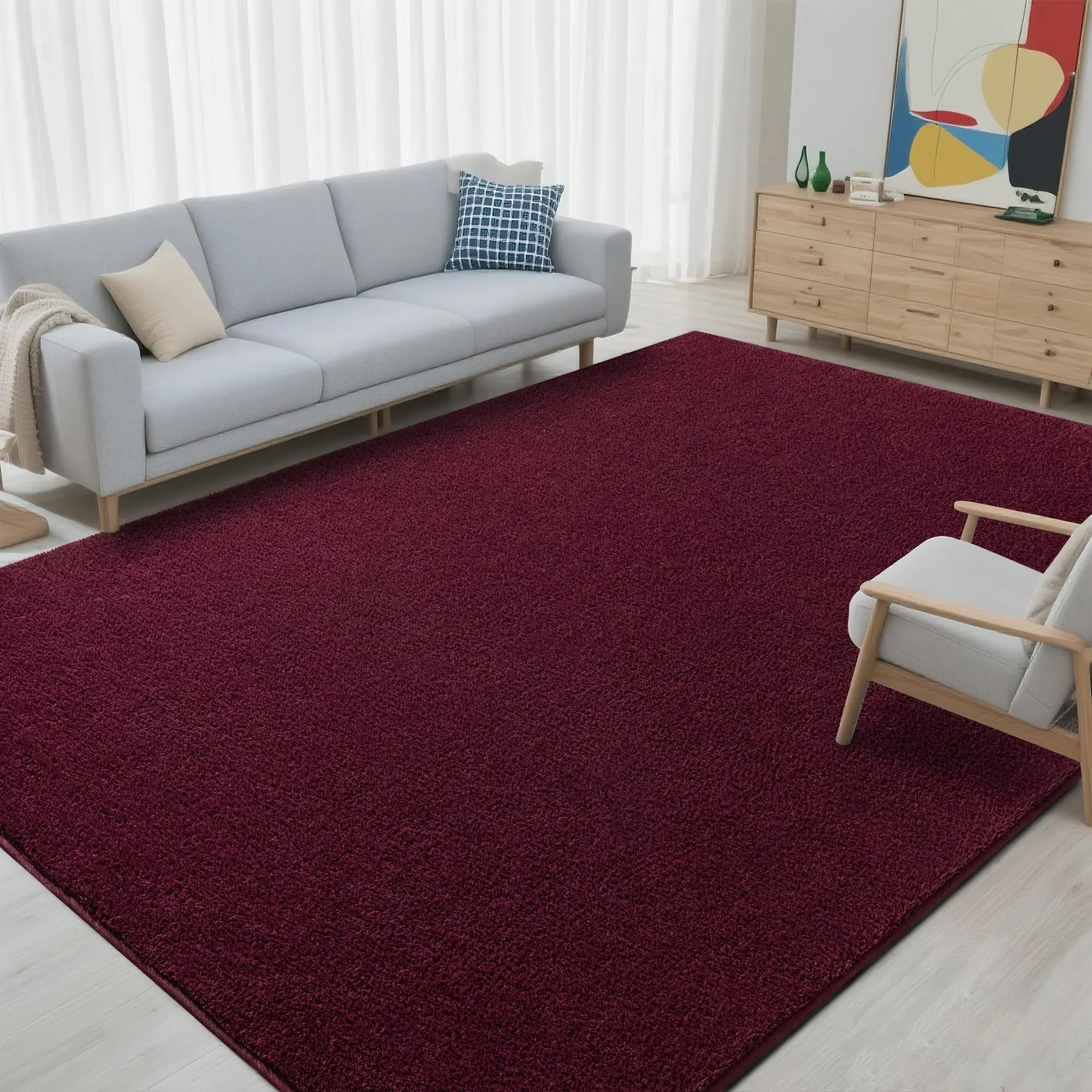 Large Ultra Soft Modern Area Rugs for Living Room Bedroom,  Thickened Memory Foam Indoor Solid Minimalist Carpets, Non-Slip Comfy Rug for Boys Girls Nursery Room Home Decor,Burgundy Red,White,Yellow,Black, Blue,4x6,5x7,5x8,6x9 Feet
