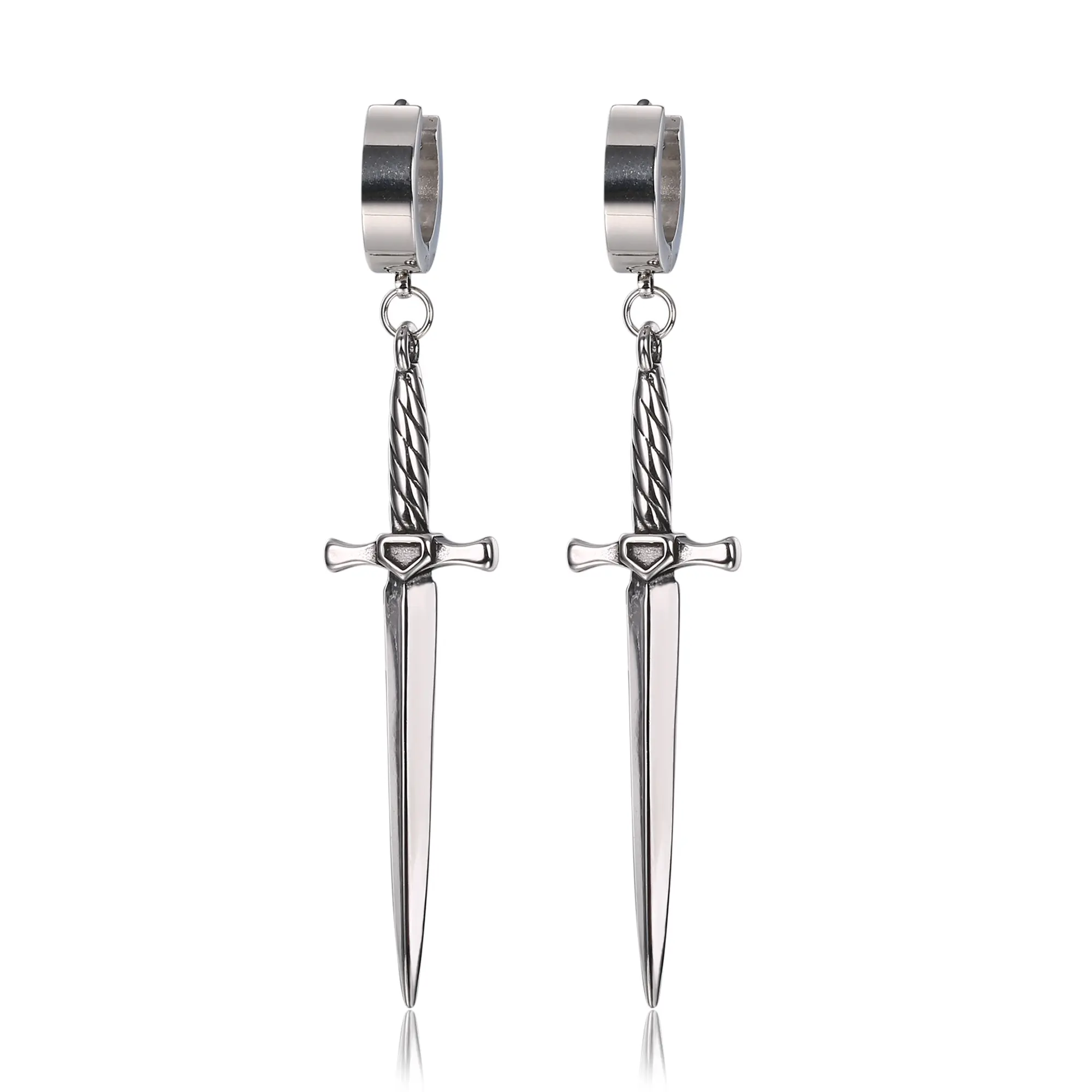 GTHIC Unique Design Stainless Steel Dangle Sword Hoop Earrings, Men's Earrings for Daily Wear & Prom, Fashionable Accessories, Sturdy Construction