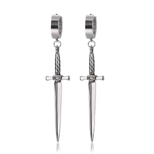 GTHIC Dangle Sword Hoop Earrings Stainless Steel for Men Women Daily Wear Prom Jewelry