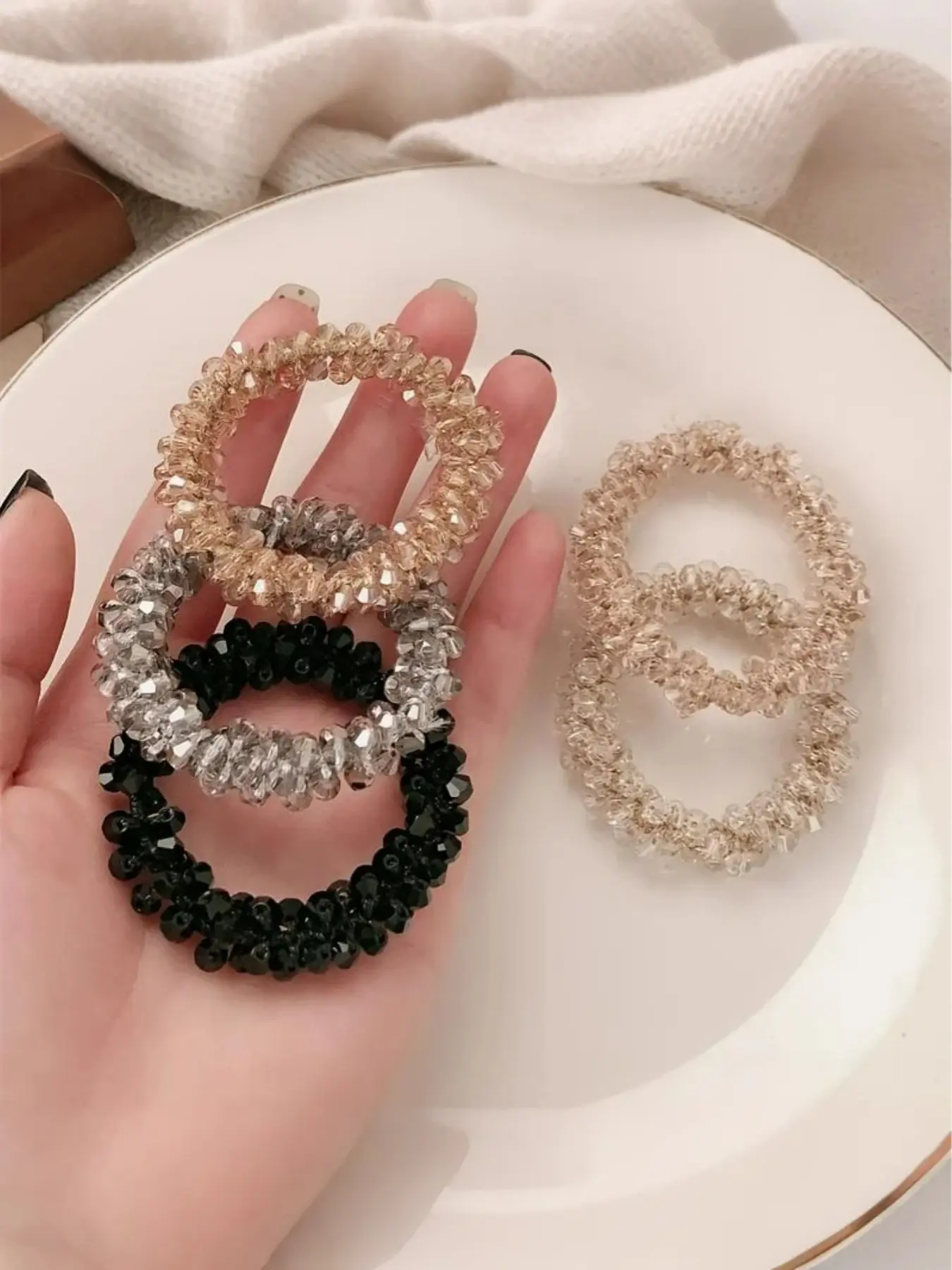 5 Pcs Multicolor Rhinestone Hair Ties for Women, Scrunchie, Vintage Elegant, High Elasticity, No Hair Damage, Versatile Hairstyles, Bracelet Use, Daily Wear, Scrunchies