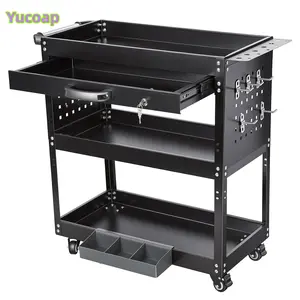 YUCOAP  3 Tier Rolling Tool Cart, 331 LBS Capacity Mechanic Tool Carts on Wheels, Heavy Duty Utility Cart with Drawers, Metal Work Cart for Garage, Warehouse and Repair Shop, Matte Black