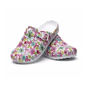 Nurses Doctors CNAs CMAs Med Techs Healthcare Workers Cartoon Print Platform EVA Clogs Mules - Girls Walking Shoes with Beautiful Breast Cancer Awareness Print- Women Footwear Comfort Lightweight Buckle