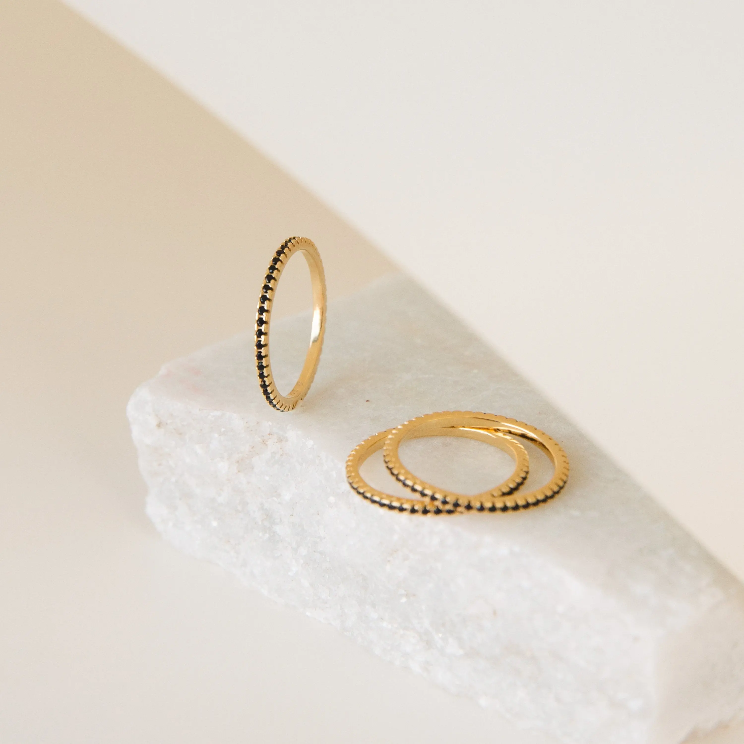 Amber Eternity Ring by Caitlyn Minimalist - Dainty Black Diamond Stacking Ring in Gold - Onyx Jewelry - Anniversary Gift for Her