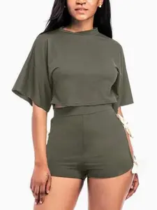 Lady Luxe Fashions Women’s 2‑Piece Short Sleeve Set – Bow‑Back Top and Bow‑Side Short