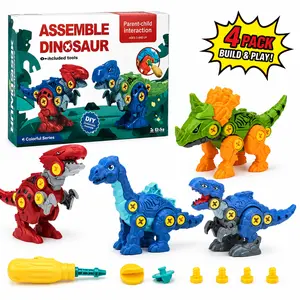 Electric Drill Dinosaur Toys – 4-Pack Take Apart Construction Set for Imaginative Play, STEM Building Kit for Kids, Memorial Day Gift Idea & Fun Gifts for Boys & Girls