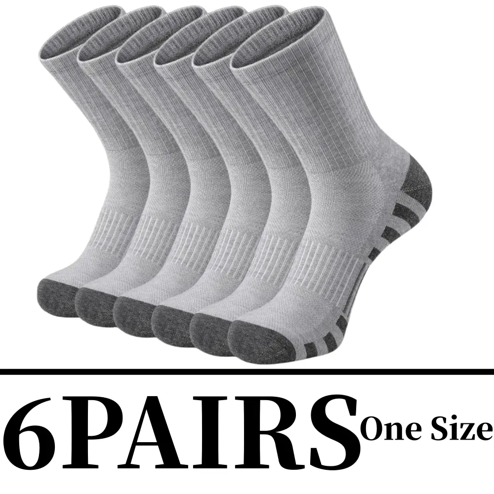 Slouchsocks Marathon Bamboo Wool, Black Grey Stripes，6 Pairs Athletic Socks Sport Running Calf Socks Performance Cushioned Breathable Crew Socks for Men Women grip compression pilate, Sports Running Socks, Adults tiktokshopspringglowup outdoorfun