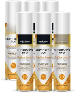 Summer's Eve Tahitian Sunset Daily Feminine Spray 2 oz 6 Pack Hypoallergenic Talc-Free pH-Balanced Gynecologist-Tested Freshening Spray for Sensitive Skin