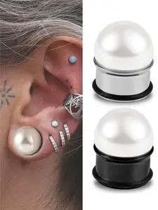 vanku 2pcs Pearl Ear Gauges for Women, Pearl Plug Earrings, Stud Earrings, Elegant Wedding Jewelry, All Seasons