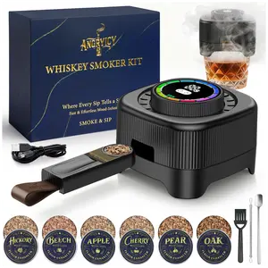 Electric Whiskey Smoker Kit with 0-60s Adjustable Timer, No Butane Needed, Cocktail Bourbon Drink Smoker Infuser Kit Smoke Whisky Set - 6 Wood Chips Flavors, Birthday Gifts for Men,Dad,Husband, Square