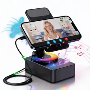 5 in 1 Multifunction Bluetooth Speaker Phone Holder with Colorful LED Light, Spinning Foldable Portable Charger for IOS Android Smartphone, Best Gift