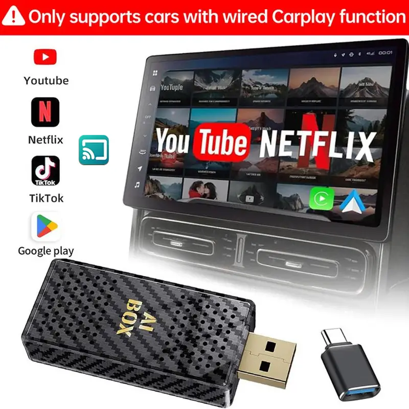 【Yurnlv】Mini Al Box -Streaming Netflix/Youtube/Tiktok/Google Play/Screen Mirror to your car! 3 in 1 Wireless CarPlay and Android Auto Adapter suitable