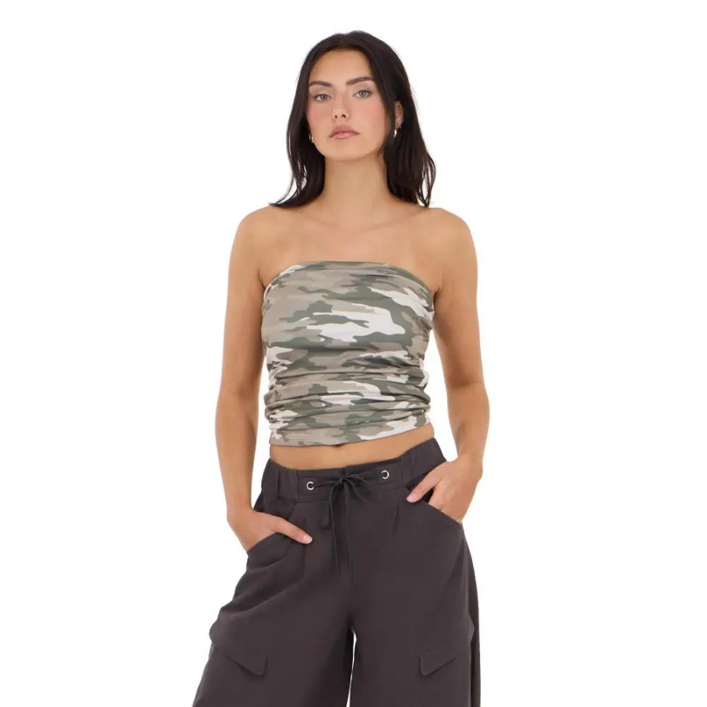 Forever 21 Women's Sleeveless Tube Top - Side Ruching, Graphic Print, Lady